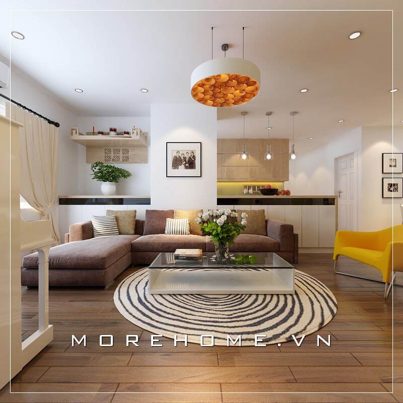 Thiết kế nội thất phòng khách phong cách hiện đại kết hợp cách trang trí độc đáo nhiều màu sắc tạo nên không gian căn phòng trẻ trung và đơn điệu hơn